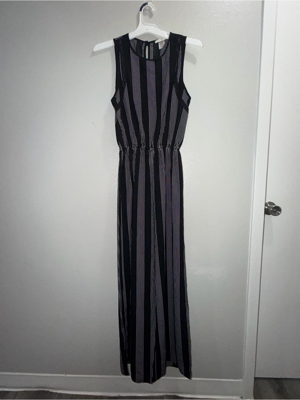 maitai Black and Gray Vertical Stripe Sleeveless Jumpsuit